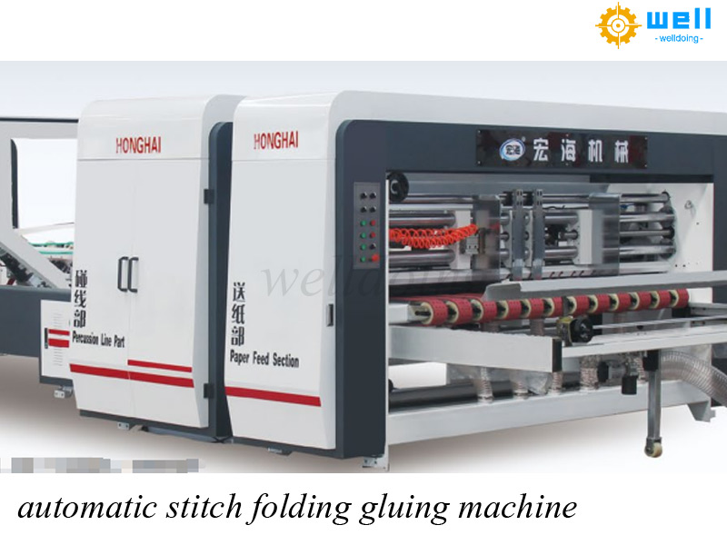 automatic carton folding gluing stitching machine